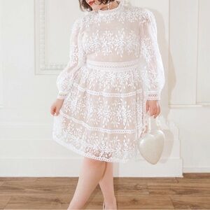 NWT Ivy City Co White Lace Long Sleeve Dress size 16